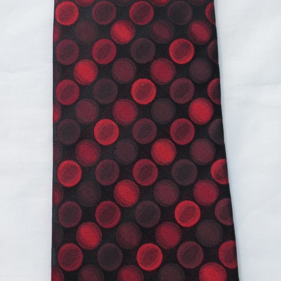 4/$14 ALFANI mens SILK tie CIRCLES red BLACK dots - Picture 3 of 5